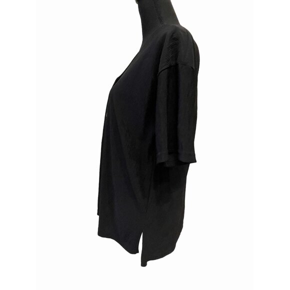 Vintage Colon black beaded button V-neck blouse tunic ribbed evening glam - Picture 3 of 8